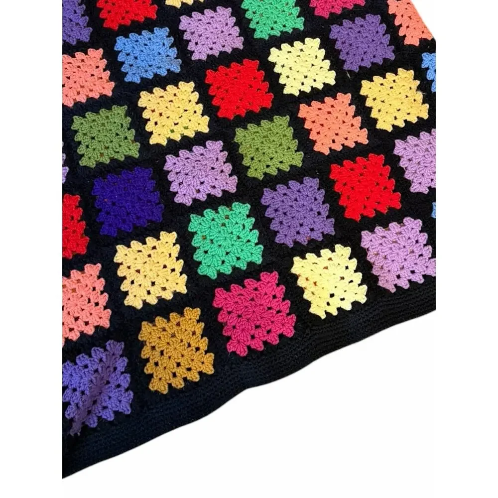 ROSEANNE GRANNY SQUARE AFGHAN Handmade Crochet Blanket Multi Color FAST SHIP